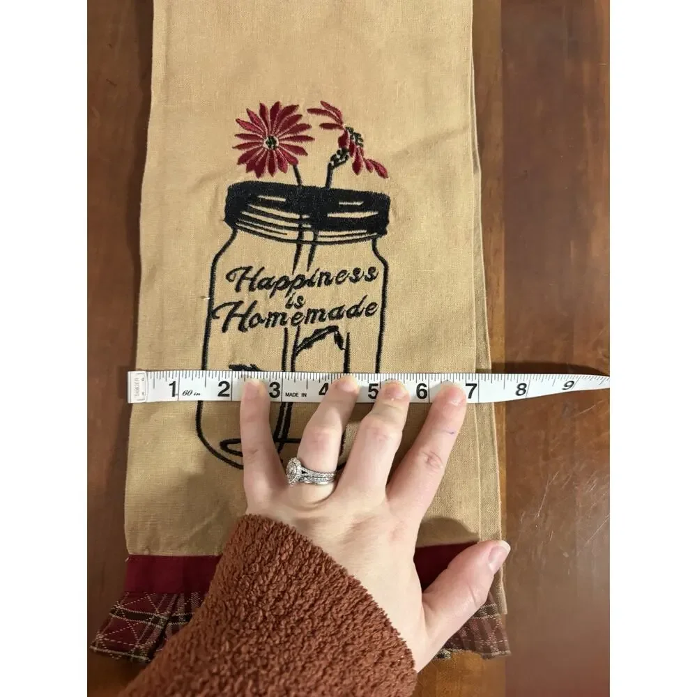 Happiness is Homemade IHF Home Decor Tea Towel Decor Accent Tan Red Plaid Folksy